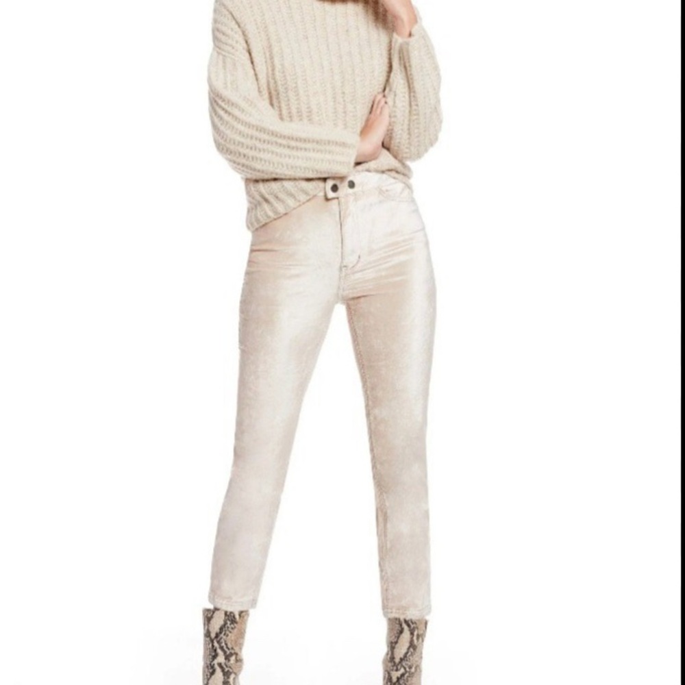 We the Free by Free People Light Cream Velvet Trousers